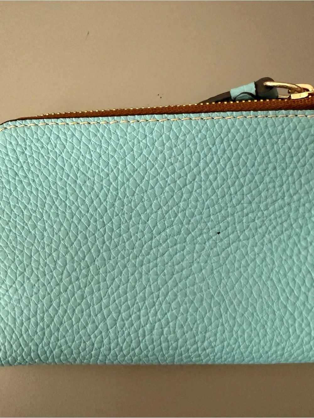 Dooney & Bourke Aqua Pebbled Leather Wallet with Gold Plate - Picture 2 of 5